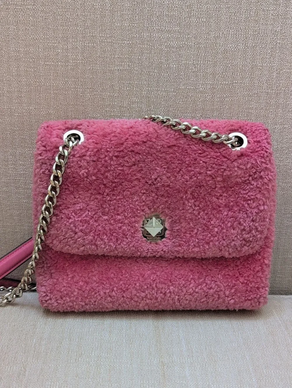 Kate Spade Natalia Faux Fur Small Flap Crossbody Shoulder Bag Pink Purse